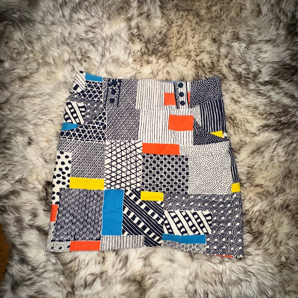 Patchwork Corduroy Pencil Skirt with Button Details and Pockets, fully lined